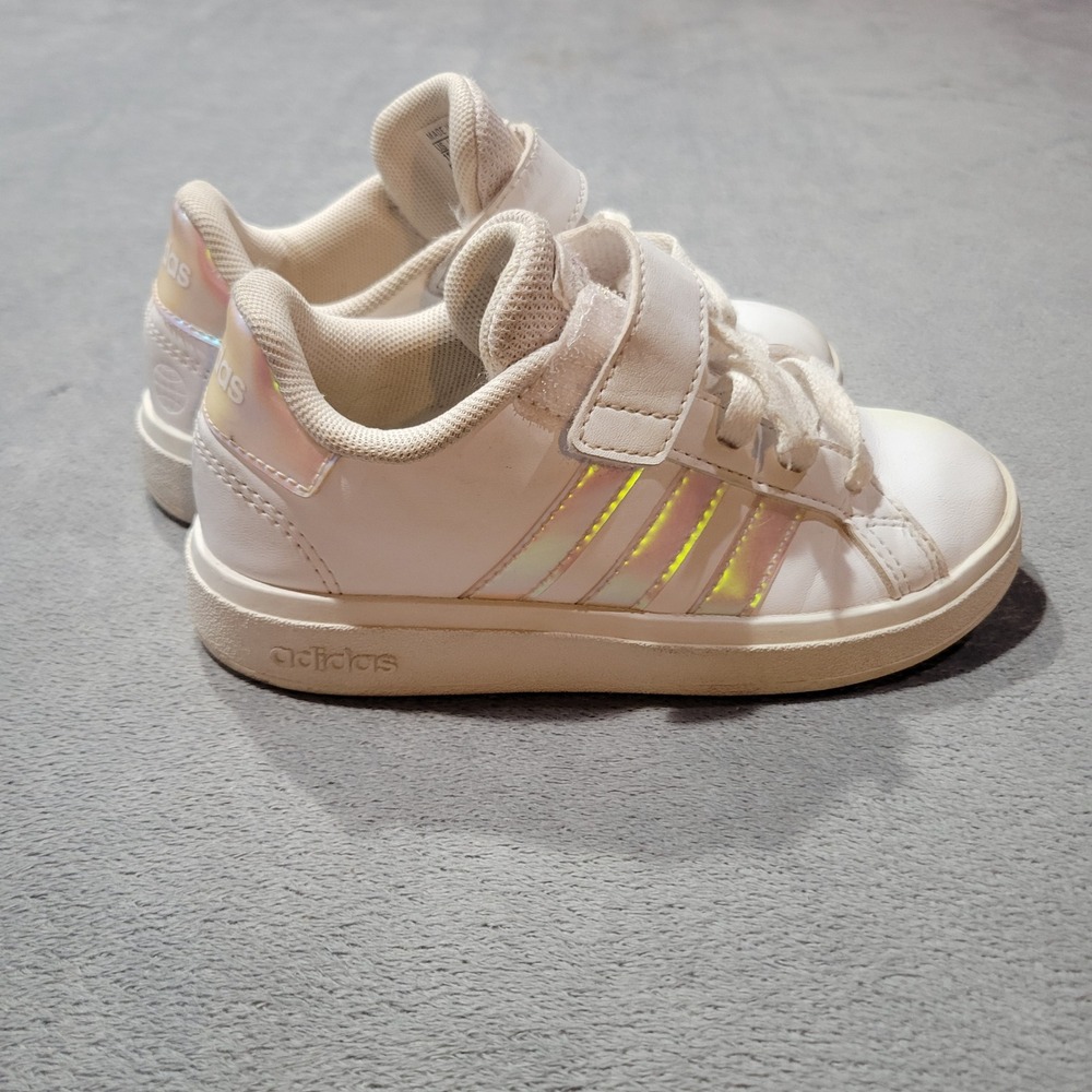 Adidas Sneaker Kids 11K White Grand Court Iridescent GY2327 Hook Loop Classic